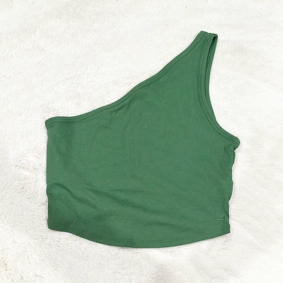 NWT VS PINK One Shoulder Ribbed Tank Top Shelf Bra Green size M - Picture 1 of 4